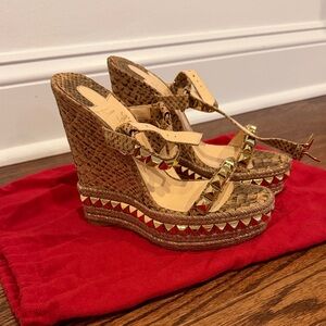 Christian Louboutin Brown Wedges with Gold Studs